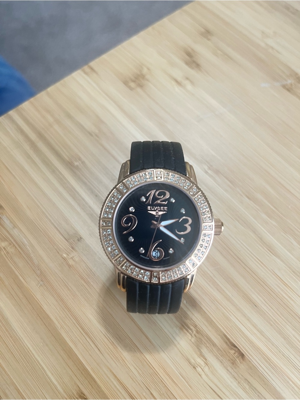 Women's Black and Rose Gold Crystal-Accent Dress Watch